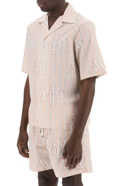 Shop Amiri Stripe Bowling Shirt With Staggered Logo In Pink