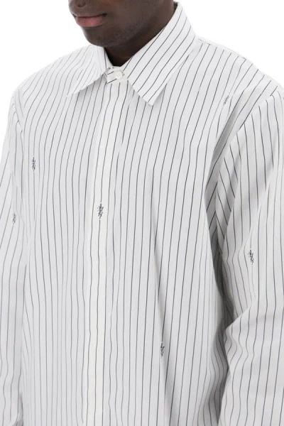 Shop Amiri Striped Shirt With Staggered Logo In Multicolor