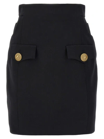 Shop Balmain Contrast Button Mini Skirt In Black