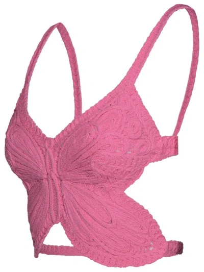 Shop Blumarine 'butterfly' Pink Cotton Blend Top