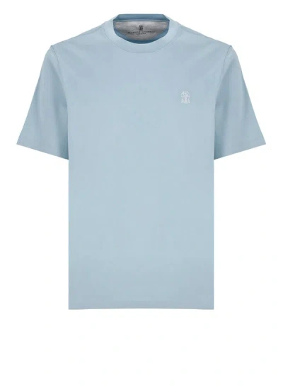 Shop Brunello Cucinelli Logo Cotton T-shirt In Clear Blue