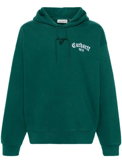 Shop Carhartt Wip Onyx Script Cotton Hoodie In Green