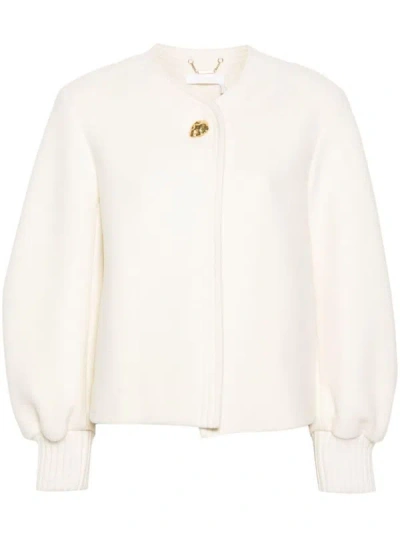 Shop Chloé Wool Blend Short Coat In White