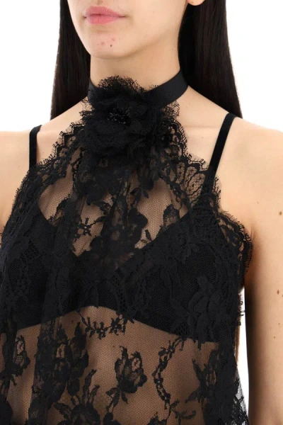Shop Dolce & Gabbana "chantilly Lace Top With Flower Detail In Black