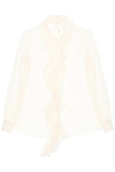 Shop Dolce & Gabbana Frilled-trim Silk Blouse In White