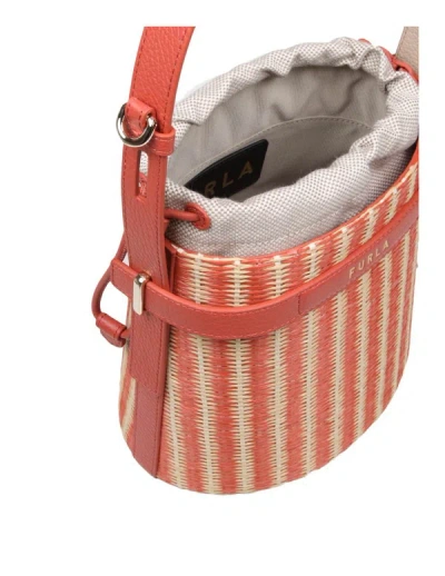 Shop Furla Raffia Bucket Bag In Cinnamon