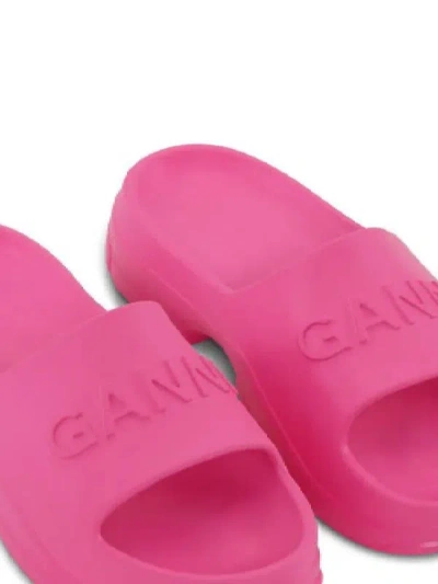 Shop Ganni Logo Rubber Pool Slides In Fuchsia