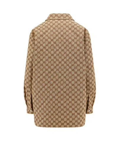 Shop Gucci Gg Canvas Shirt Jacket In Camel