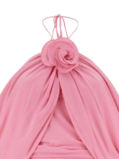 Shop Magda Butrym Mini Pink Dress With Cape And Rose Patch In Stretch Polyamide Woman