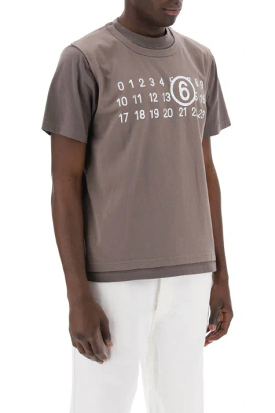 Shop Mm6 Maison Margiela Layered T-shirt With Numeric Signature Print Effect In Neutro