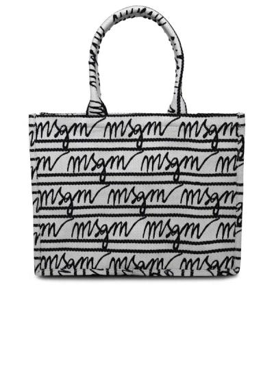 Shop Msgm Medium 'tote' Two-tone Tela Bag In Beige