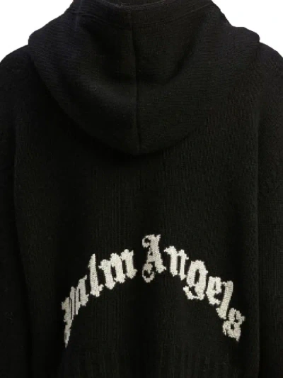 Shop Palm Angels Logo Wool Blend Hoodie In Black