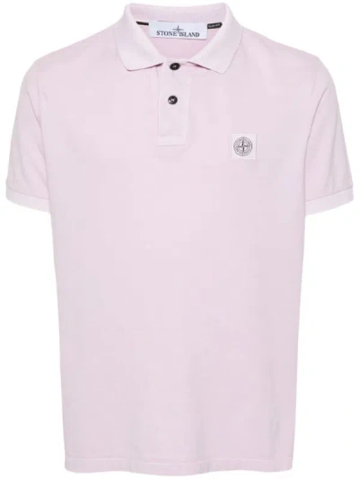 Shop Stone Island Logo Cotton Polo Shirt In Pink