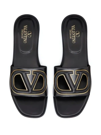 Shop Valentino Garavani Vlogo Cut-out Leather Sandals In Black