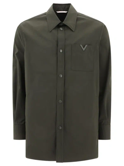 Shop Valentino Nylon Overshirt With Rubberised V Detail In Olive