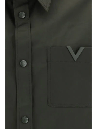 Shop Valentino Nylon Overshirt With Rubberised V Detail In Olive