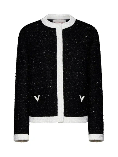 Shop Valentino Tweed Short Jacket In Black