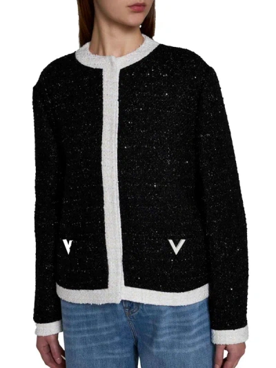 Shop Valentino Tweed Short Jacket In Black