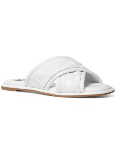 Shop Michael Michael Kors Gideon Womens Faux Leather Criss-cross Front Slide Sandals In White