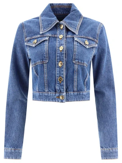 Shop Etro Cropped Denim Jacket In Blue