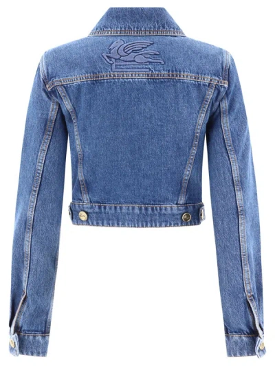 Shop Etro Cropped Denim Jacket In Blue