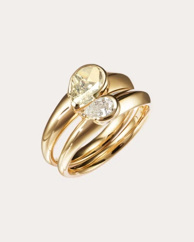 Shop Milamore Women's Diamond Duo Heart Stacking Ring Set In Gold