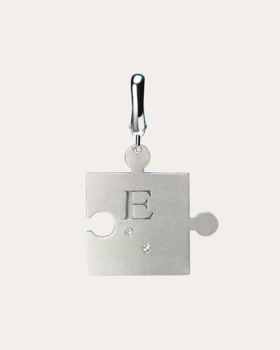 Shop Milamore Women's 18k White Gold & Diamond Braille Initial Puzzle Piece Charm In Silver