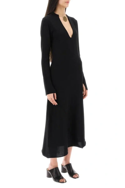 Shop Jil Sander Wool Knit Midi Dress With Necklace In Black