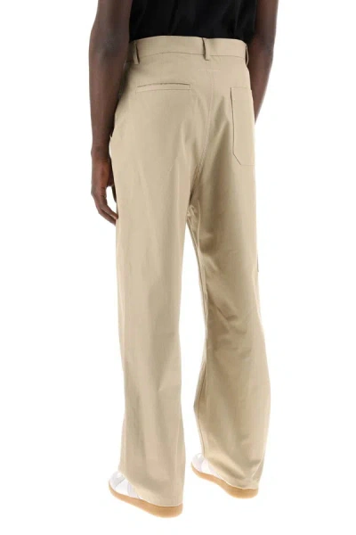Shop Mm6 Maison Margiela Loose Straight Leg Pants With A In Beige