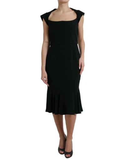 Shop Dolce & Gabbana Elegant Black Stretch Cady Midi Women's Dress