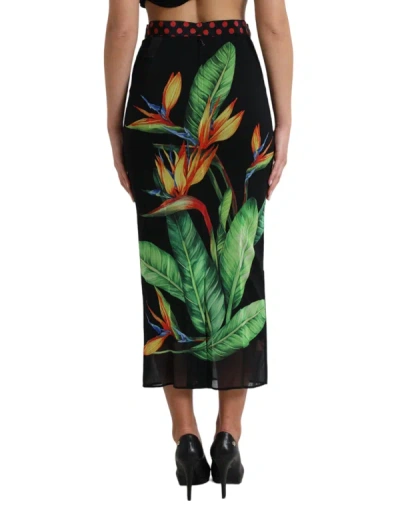Shop Dolce & Gabbana Floral High Waist Silk Midi Women's Skirt In Black