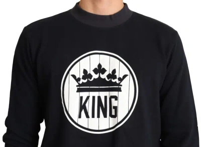 Dolce & Gabbana Blue Crown King Cotton Pullover Sweater In Blue
