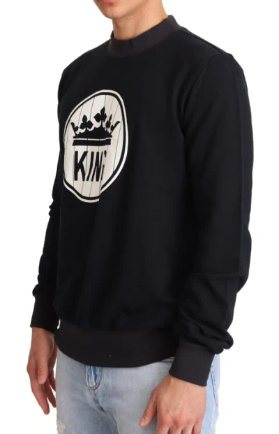 Dolce & Gabbana Blue Crown King Cotton Pullover Sweater In Blue
