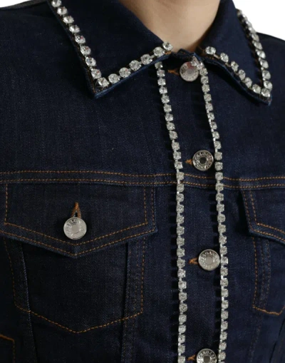 Shop Dolce & Gabbana Elegant Denim Jewel Button Women's Jacket In Blue