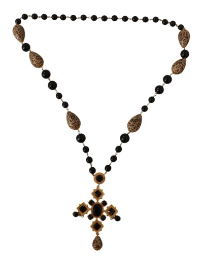 Shop Dolce & Gabbana Elegant Charm Cross Necklace With Crystal Women's Details In Gold