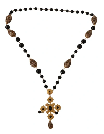 Shop Dolce & Gabbana Elegant Charm Cross Necklace With Crystal Women's Details In Gold