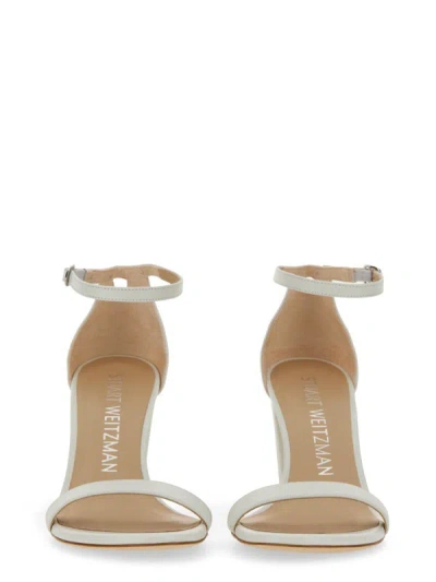 Stuart Weitzman 80mm Nearly Nude Leather Sandals In White