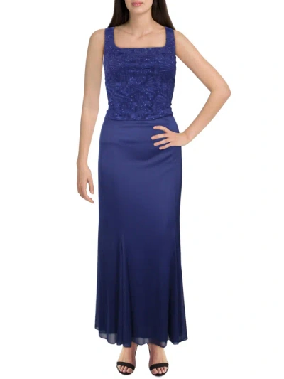 Shop Alex Evenings Petites Womens Knit Sleeveless Evening Dress In Blue