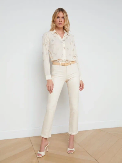 Shop L Agence Ginny Coated Straight-leg Back Zip Jean In French Vanilla Coated