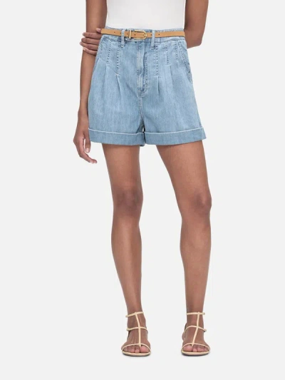 Shop Frame Pleated Wide Cuff Shorts In Blue