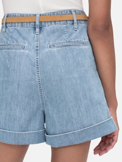 Shop Frame Pleated Wide Cuff Shorts Rhythm Denim In Blue