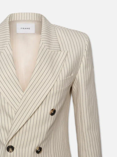 Frame Womens Cream Multi Double-breasted Peak-lapel Regular-fit Cotton And Linen-blend Blazer In Multi