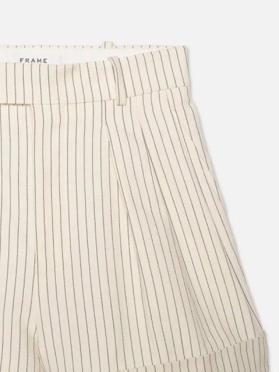Shop Frame Pleated Wide Cuff Shorts Cream Multi Linen