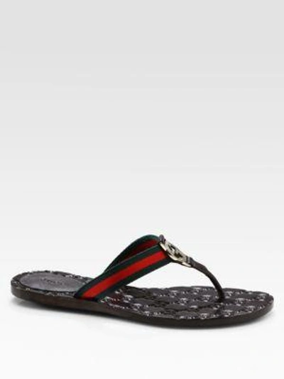 Shop Gucci Gg Thong Flats In Brown Multi