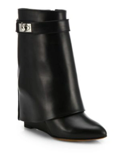 Givenchy Shark Lock Leather Pants Mid-calf Wedge Boots In Black
