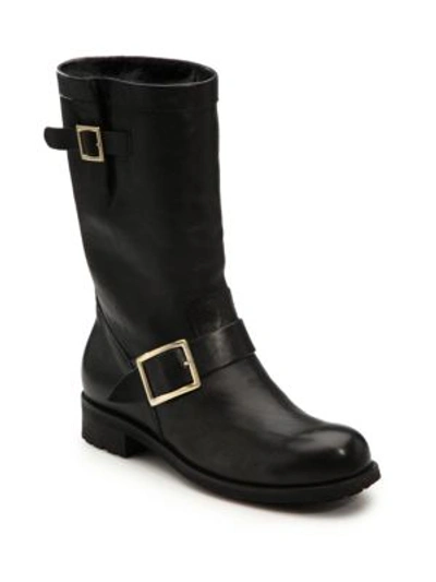 Jimmy Choo Leather & Rabbit Fur Mid-calf Boots In Black