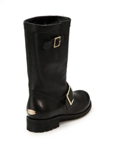 Shop Jimmy Choo Leather & Rabbit Fur Mid-calf Boots In Black