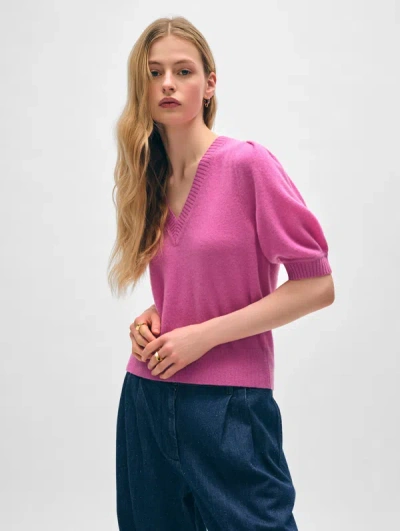 Shop White + Warren Cashmere Puff Sleeve V Neck Sweater In Fondant Pink