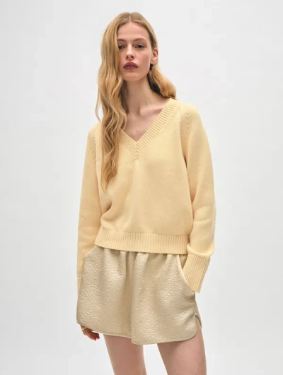 Shop White + Warren Organic Cotton V Neck Sweater In Dandelion