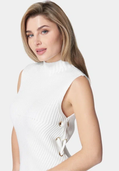 Shop Bebe Wool Blend Side Lace Up Sleeveless Sweater Top In White Alyssum